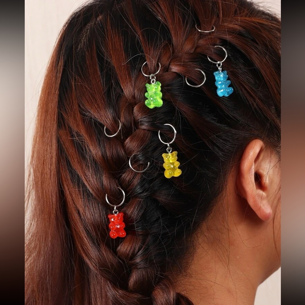 🐻 Adorable Colorful Gummy Bear Hair Rings And Plain Hair Rings 8 pcs 🐻